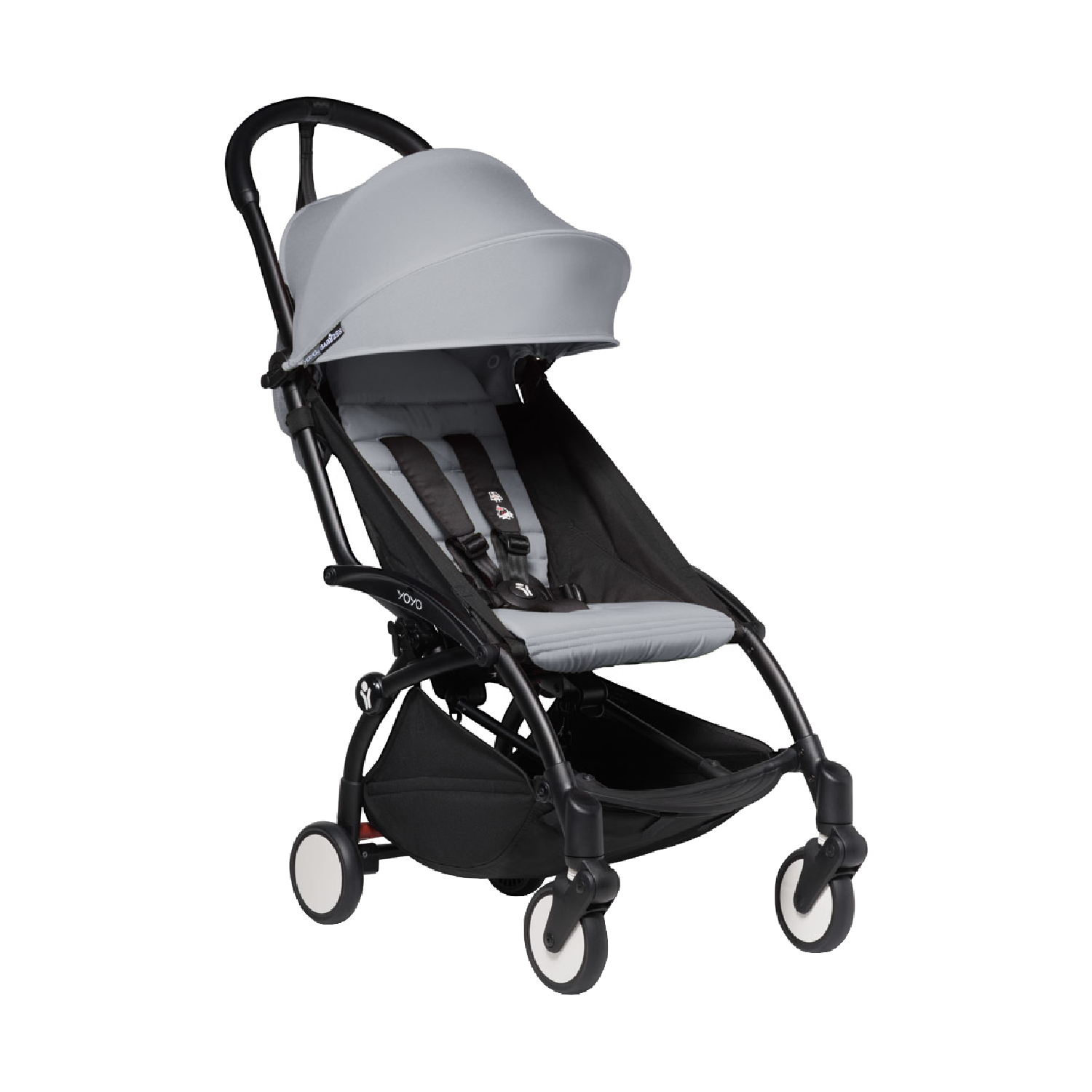 Babyzen YOYO buggy in zwart met stone bekleding, opengeklapt van opzij