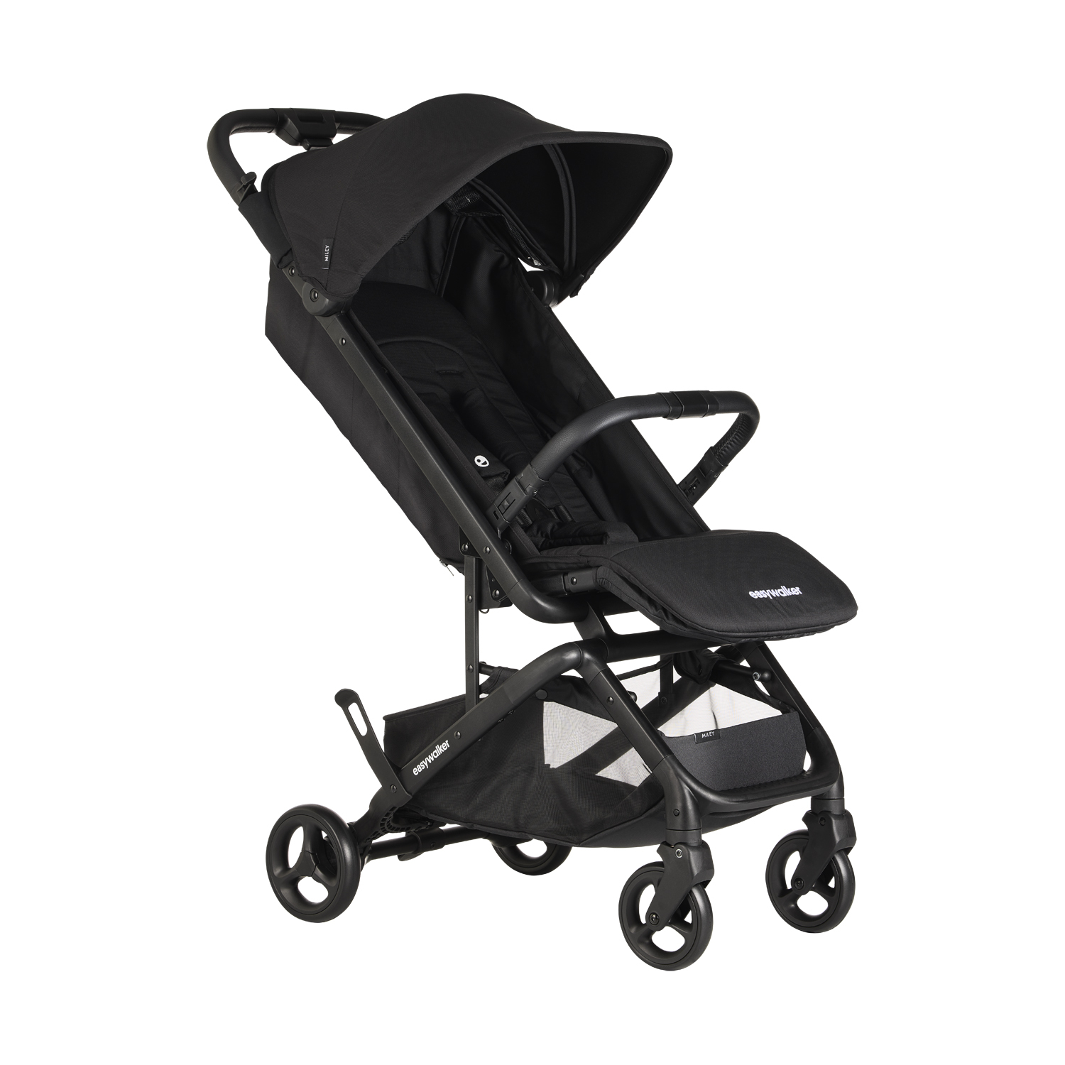 Easywalker Miley buggy in het zwart, opengeklapt van opzij